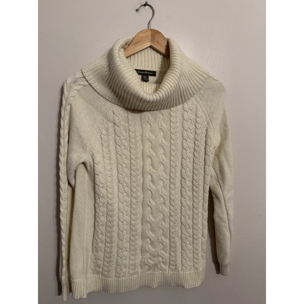 Tommy Bahama Women's Ivory Sparkle Cable-Knit Cowl Neck Sweater Cozy Small $128